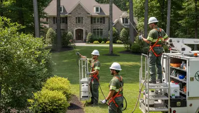 Charleston, SC tree service technician installing deer deterrent protection for trees and landscaping