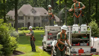 Charleston, SC tree service technician installing deer deterrent for landscaping protection