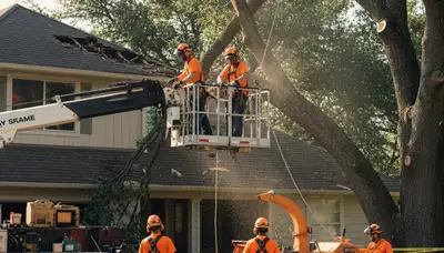Charleston, SC emergency tree service crew removing storm-damaged fallen tree debris