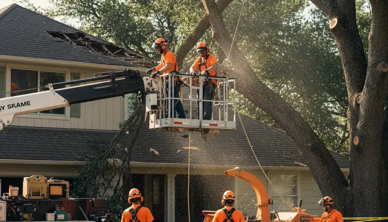 Charleston, SC emergency tree service crew removing storm-damaged fallen tree debris