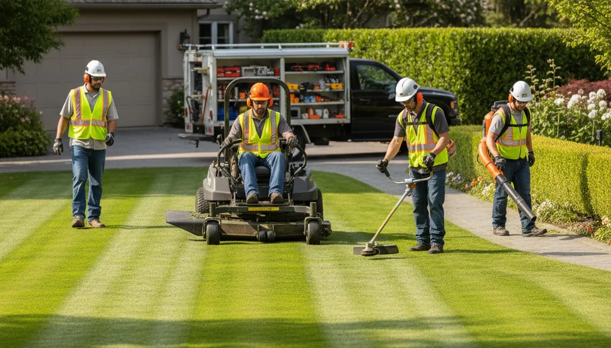 Charleston, SC tree service crew providing lawn care and yard maintenance for local homes