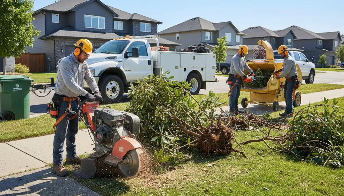 Charleston, SC tree service crew removing overgrown shrubs safely and efficiently