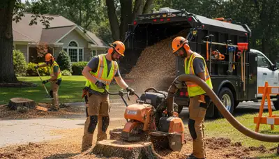 Charleston, SC tree service crew removing a stump for safe, thorough yard cleanup