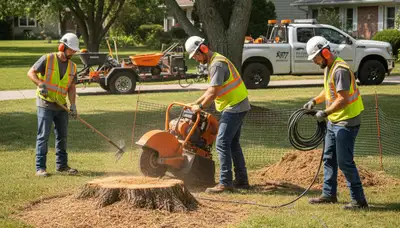 Stump removal crew in Charleston, SC clearing a tree stump for a residential yard cleanup