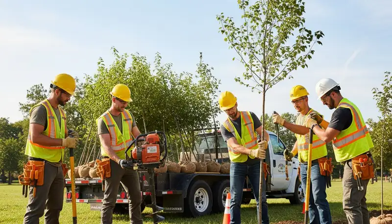 Charleston, SC tree planting service preparing a new tree for proper placement and healthy establishment