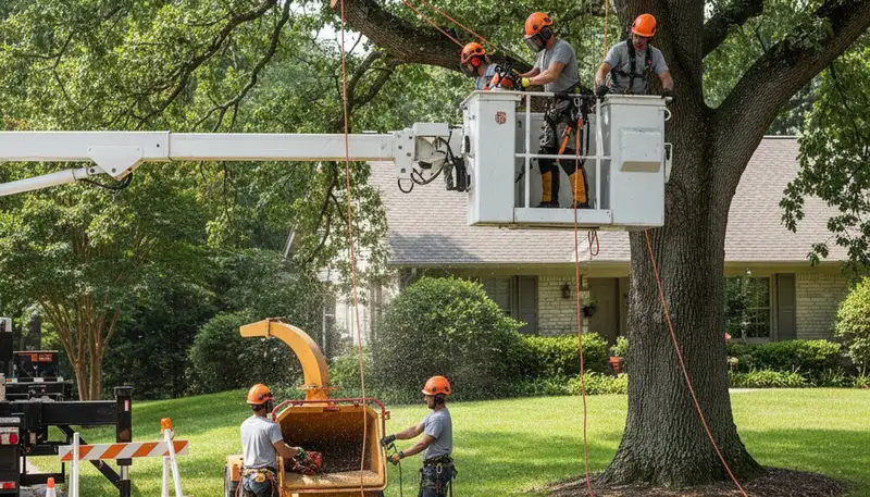Charleston, SC tree removal crew safely removing a hazardous tree for a local property