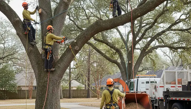 Charleston, SC tree removal crew safely removing a hazardous tree on a residential property