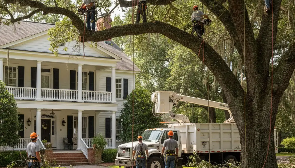 Tree service crew in Charleston, SC handling professional tree removal and trimming for local properties