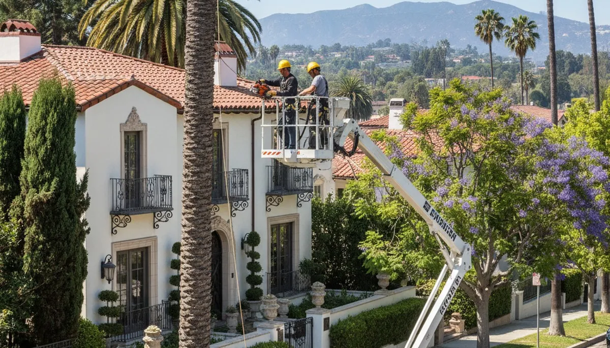 Tree service crew in Charleston, SC trimming and removing trees for a residential property