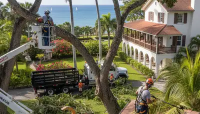 Tree service crew in Charleston, SC performing professional tree trimming and removal on a property