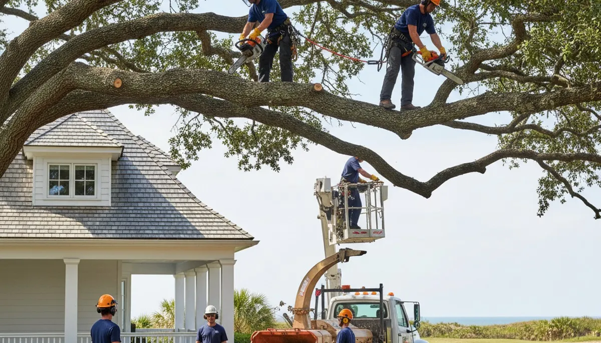 Tree service crew in Charleston, SC performing professional tree trimming and removal work
