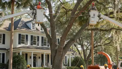Tree service crew working in Charleston, SC for safe tree trimming and removal