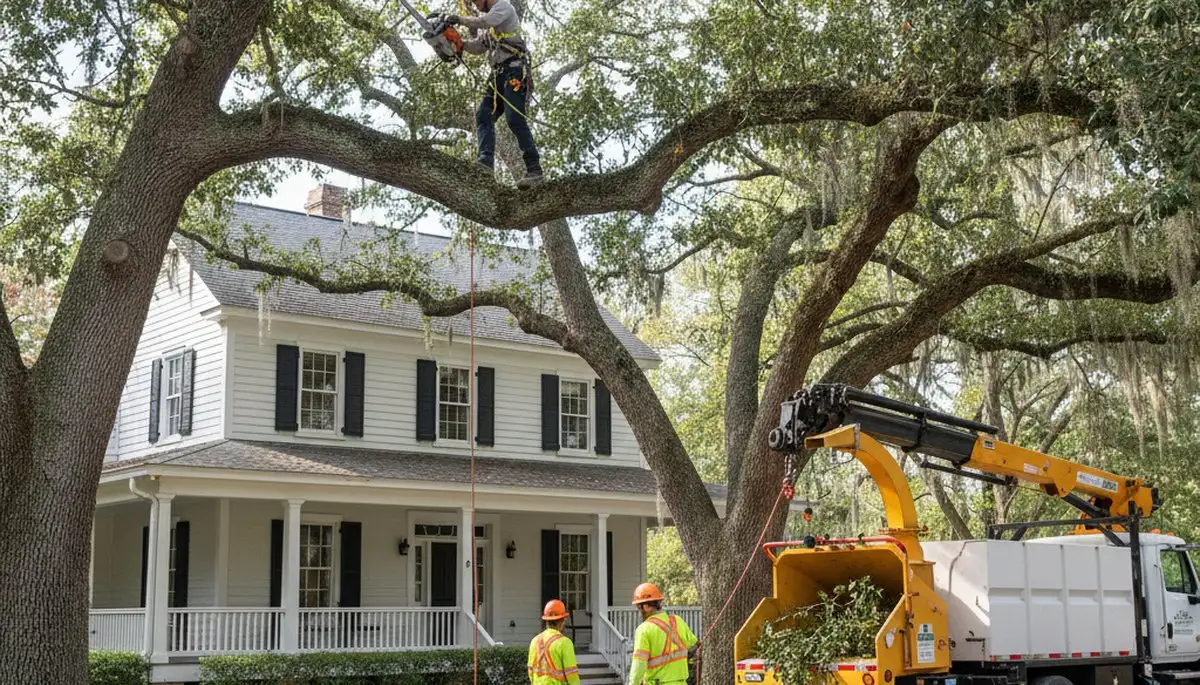 Tree service crew in Charleston, SC performing professional tree care for residential properties