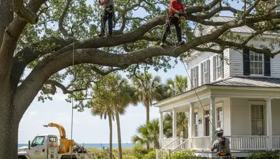 Charleston, SC tree service crew trimming a tree for safe, professional property maintenance